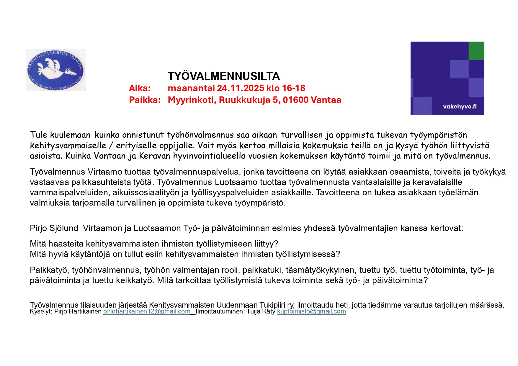 Työvalmennus ilta