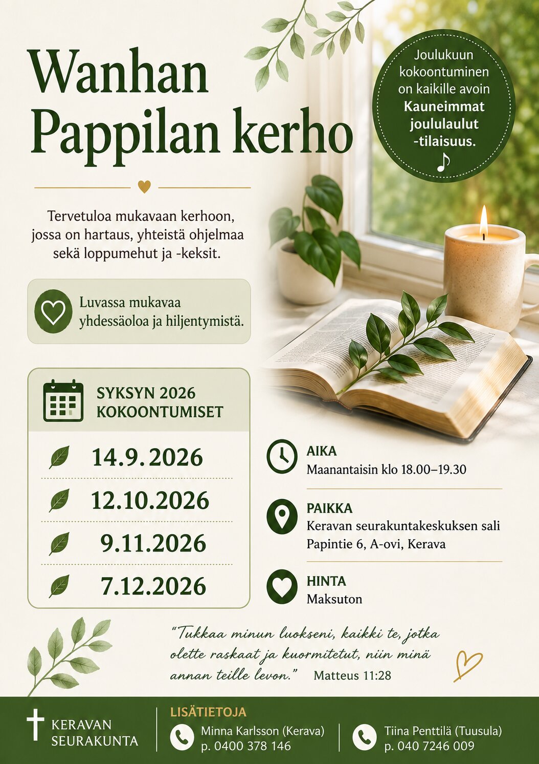 Wanhan Pappilankerho jatkuu 14.9 2026 alkaen